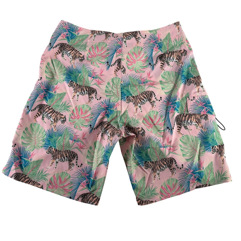 Dolfin Men's Uglies‎ 8" Boardy Swim Shorts Pink Tiger Palm Tree Size M NWT - Picture 2 of 10